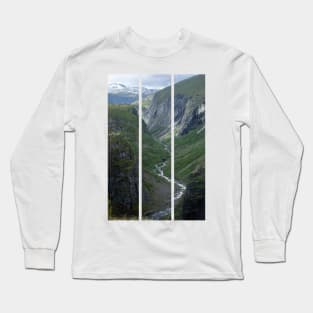 Wonderful landscapes in Norway. Vestland. Beautiful scenery of Voringfossen waterfall in the Mabodalen valley on the Hardanger scenic route. Mountains, trees in background. Cloudy day (vertical) Long Sleeve T-Shirt